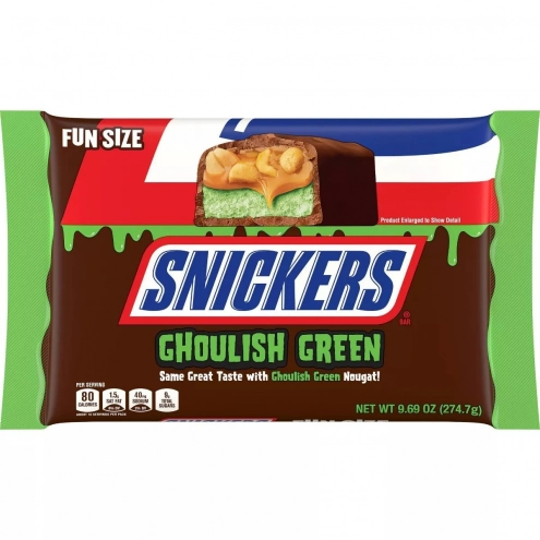 Батончик Снікерс Хелловін Snickers Halloween Ghoulish Green Chocolate Bag Fun Size 274.7г