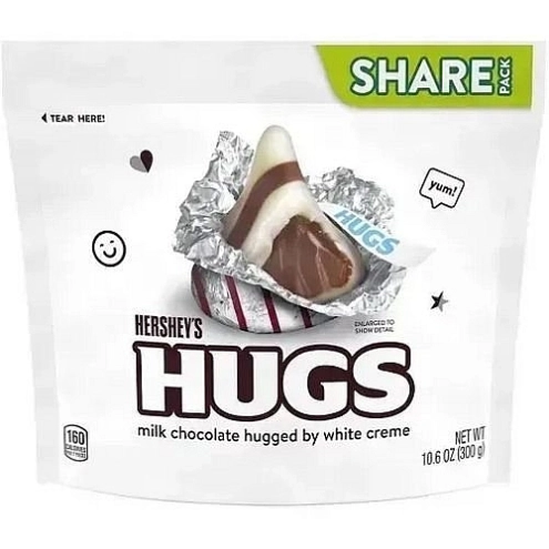 Конфеты Hershey's Hugs Kisses молочный шоколад с белым кремом 300г