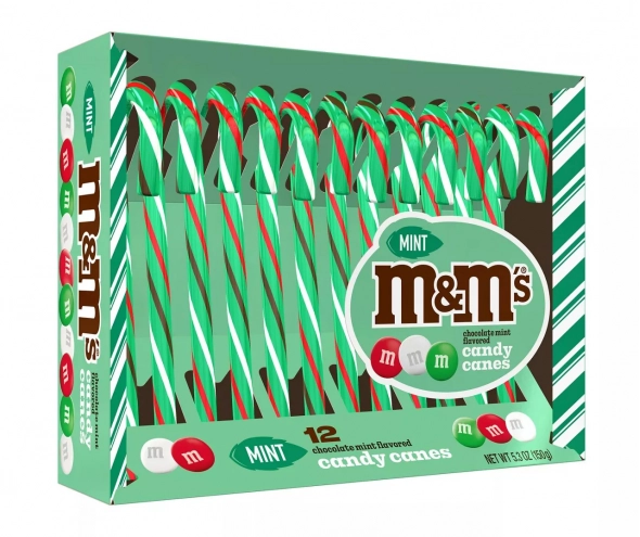 Льодяники тростини M&M's з шоколадно-м'ятним смаком Chocolate Mint Flavored Candy Canes 150г