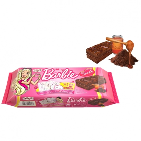 Бисквит Барби какао и мед + 70 наклеек для ногтей Freddi Barbie Biscuit Cake Cocoa&Honey Filling 10шт 250г