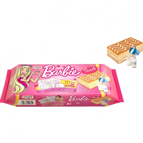 Бісквіт Барбі молочний крем + 70 наклейок для нігтів Freddi Barbie Biscuit Milk Cake 10шт 250г