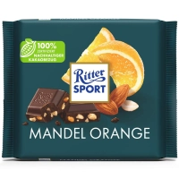 Черный шоколад с миндалем и апельсином Ritter Sport Mandel Orange 50% какао Риттер Спорт 100г